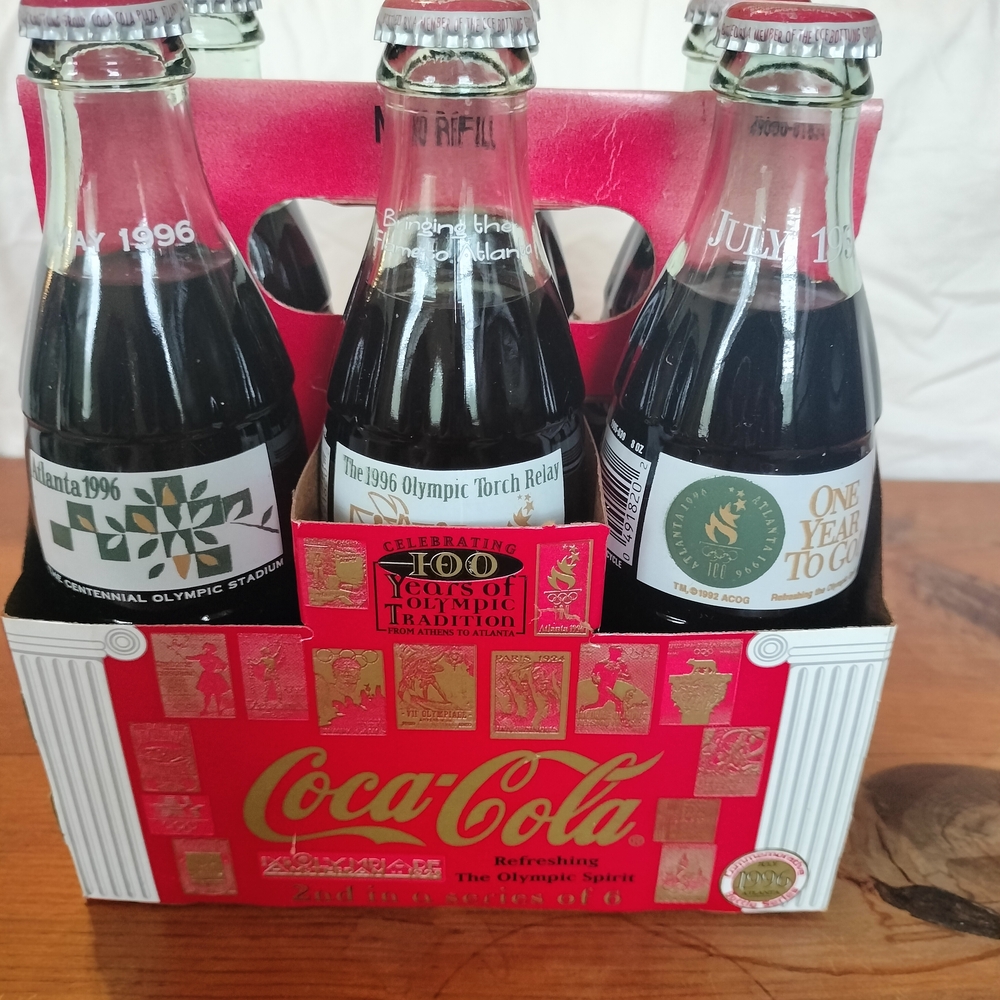 1996 Coca-Cola 8oz ATLANTA OLYMPICS 6 Unopened Bottles-Coke - Picture 2 of 6